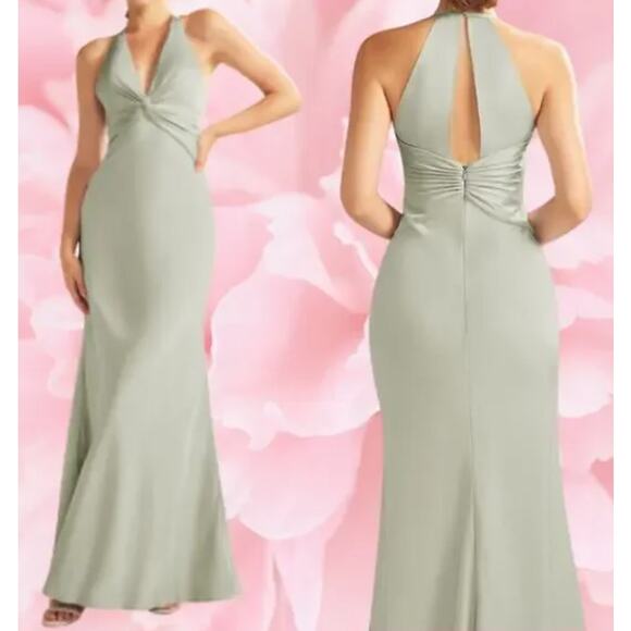 AW BRIDAL 0 XS sage green Largo satin formal bridesmaid maxi dress NEW B158 - Picture 1 of 8